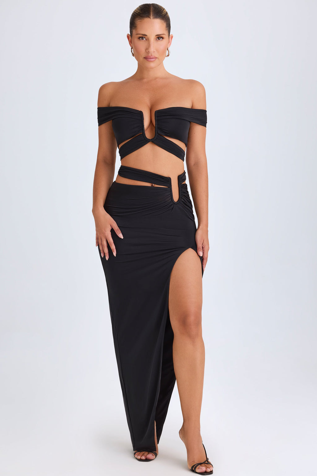 Chic Asymmetric Cut-Out Maxi Skirt in Black