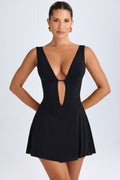Chic Plunge Cut-Out Mini Dress in Black