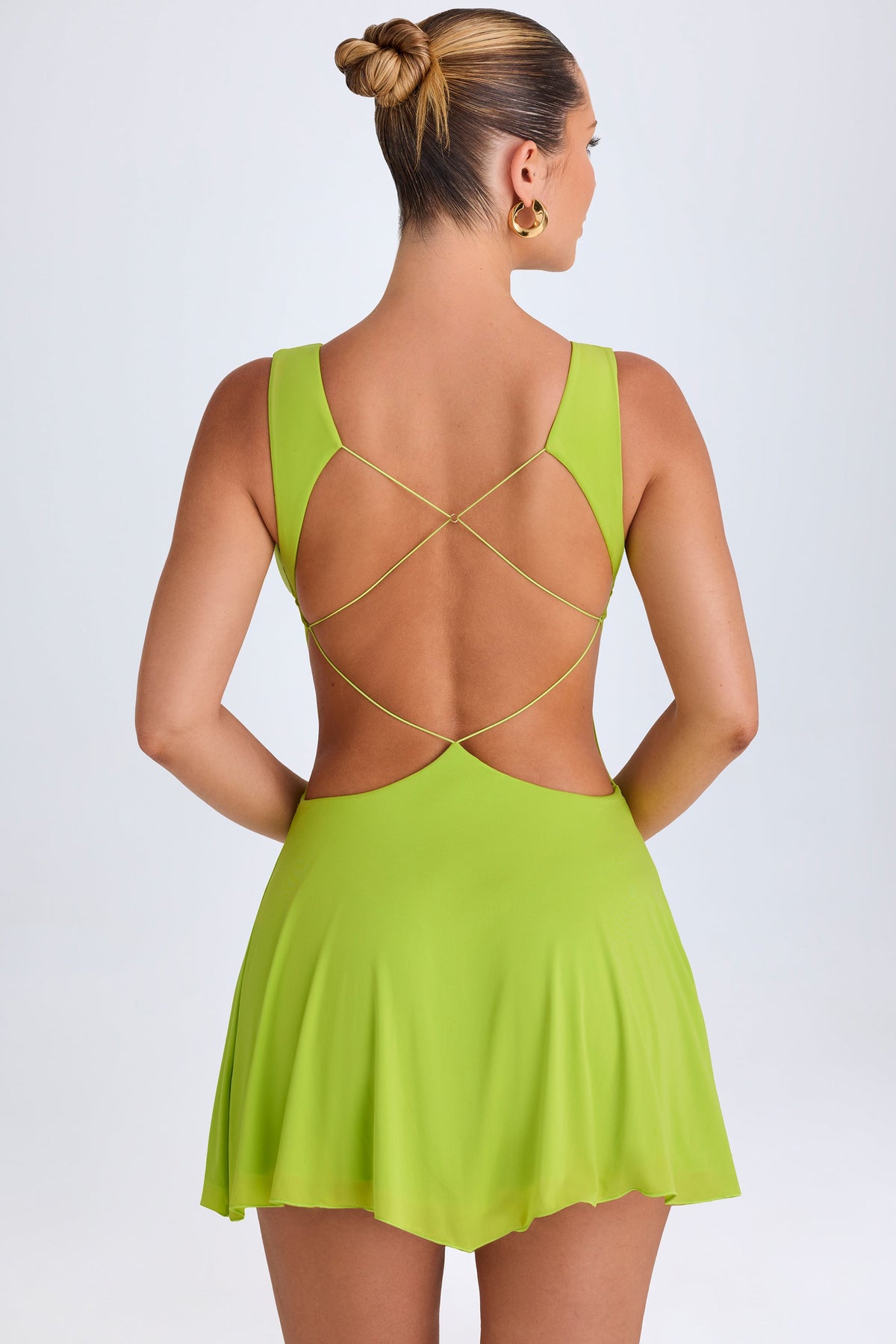 Chic Plunge Cut-Out Mini Dress in Lime Green