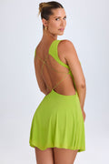 Chic Plunge Cut-Out Mini Dress in Lime Green