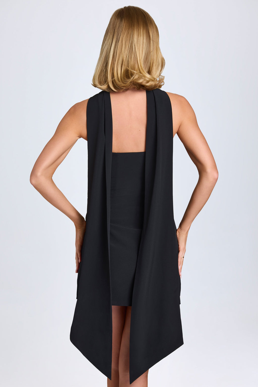 Chic Scarf-Detail A-Line Mini Dress in Black