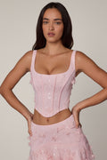 Chic Embellished Lace-Up Corset Top in Soft Pink
