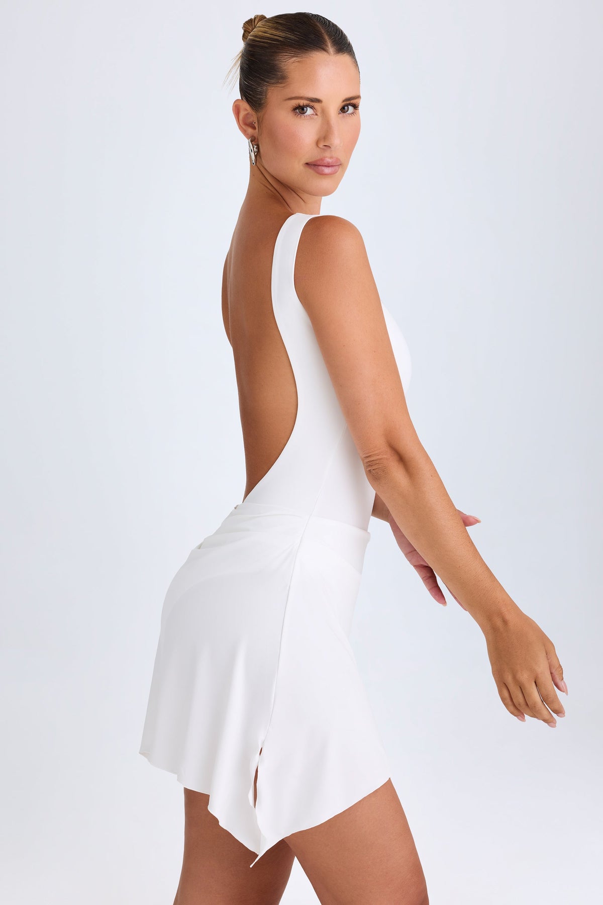 Chic Draped Open-Back Mini Dress in White