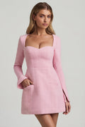 Chic Sweetheart-Neck Structured Mini Dress in Soft Pink