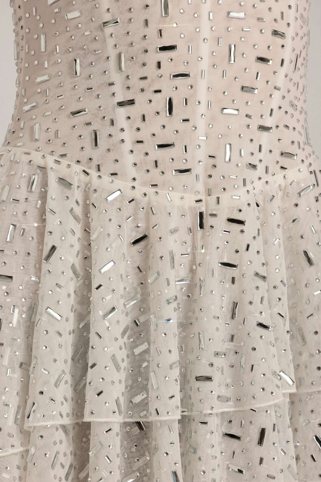 Chic Embellished Ruffled Tiered Mini Dress in White
