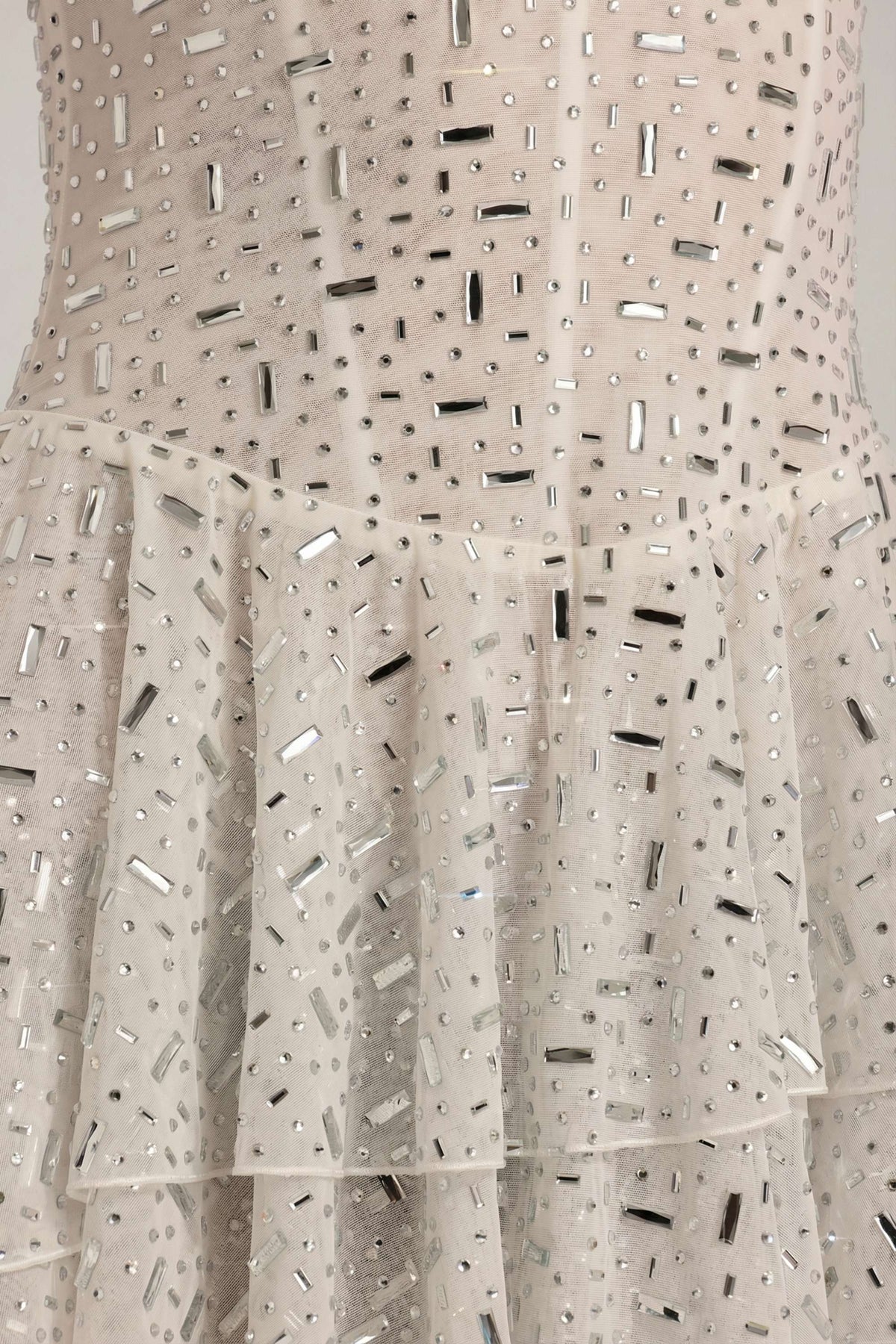Chic Embellished Ruffled Tiered Mini Dress in White