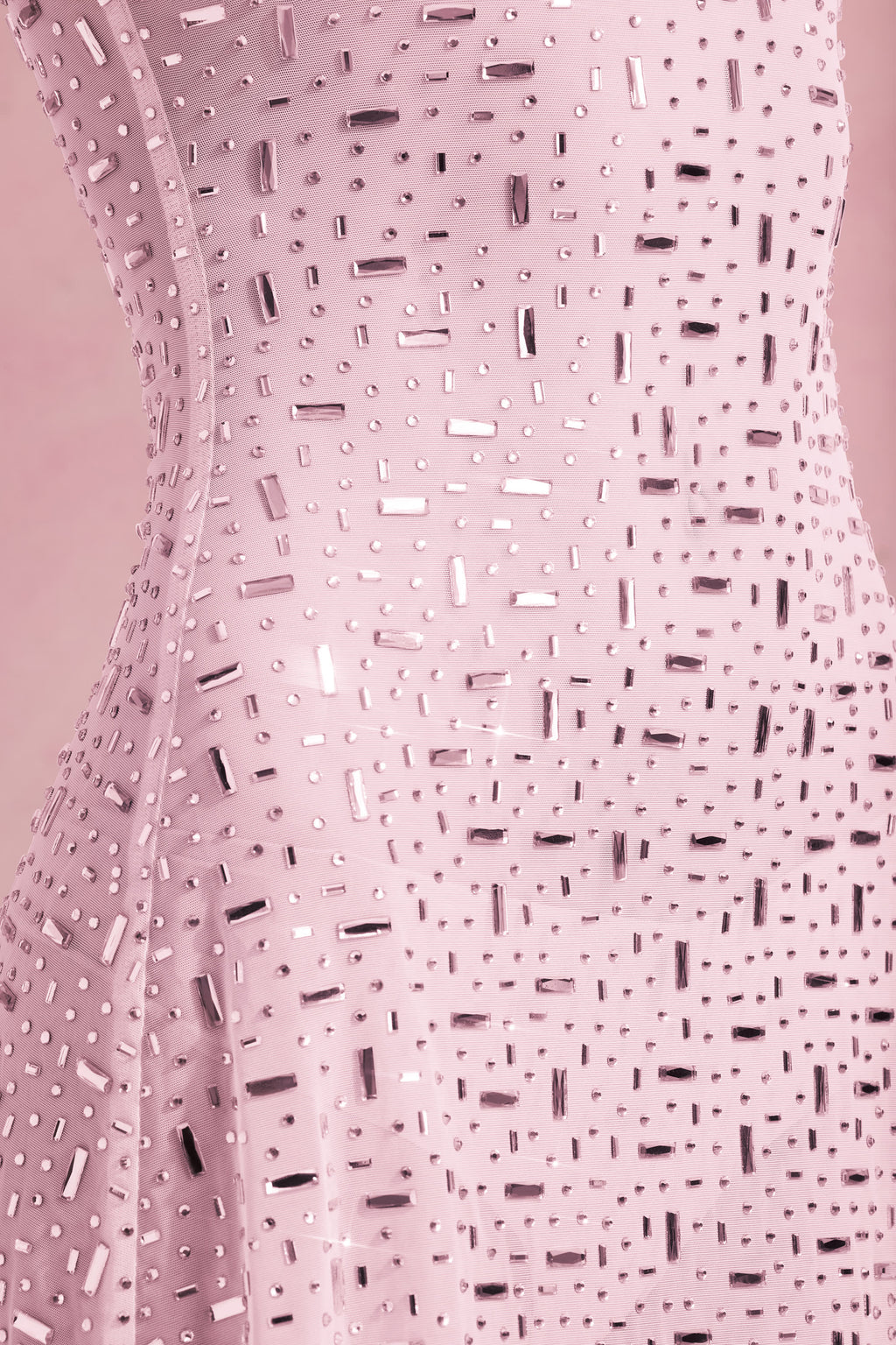 Chic Sheer Embellished Square-Neck Mini Dress in Pink