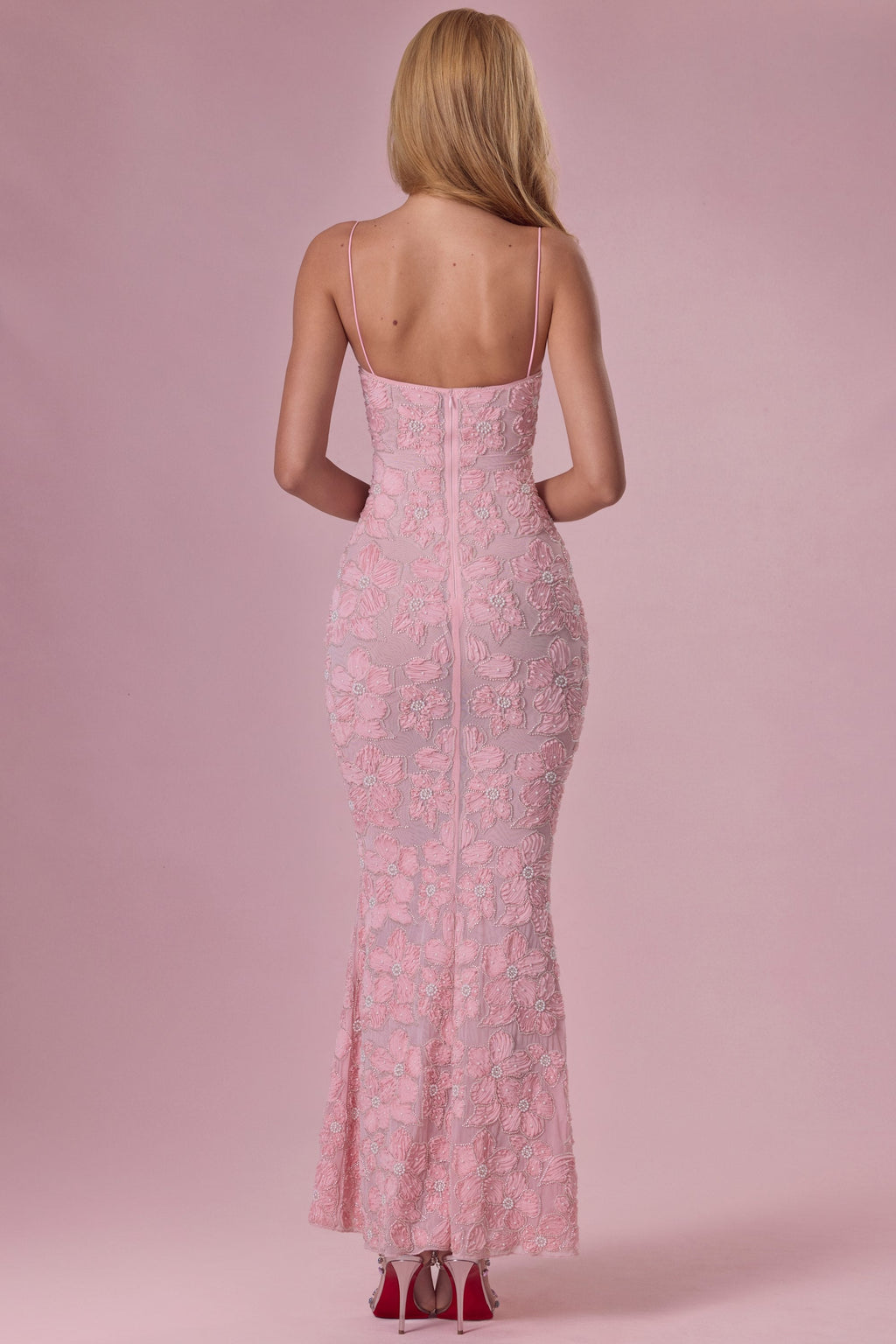 Chic Embellished Square Neck Maxi Dress in Blush