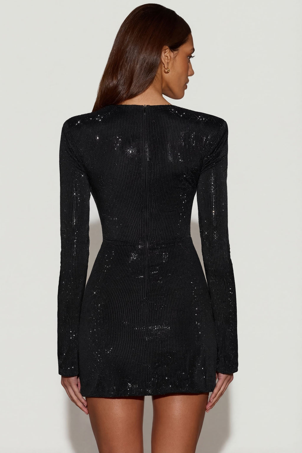 Chic Embellished Asymmetric Bodycon Mini Dress in Black