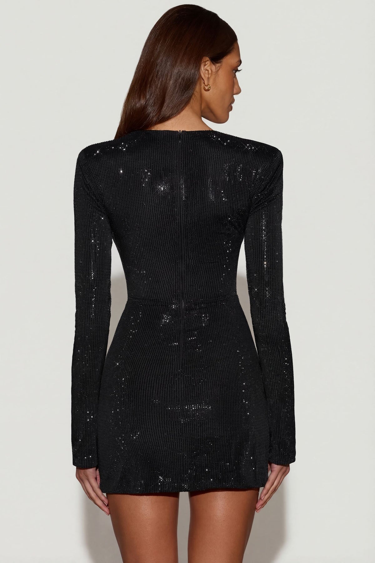 Chic Embellished Asymmetric Bodycon Mini Dress in Black