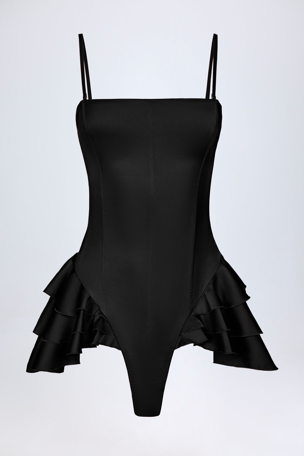Chic Ruffled Lace-Up Corset Playsuit in Black