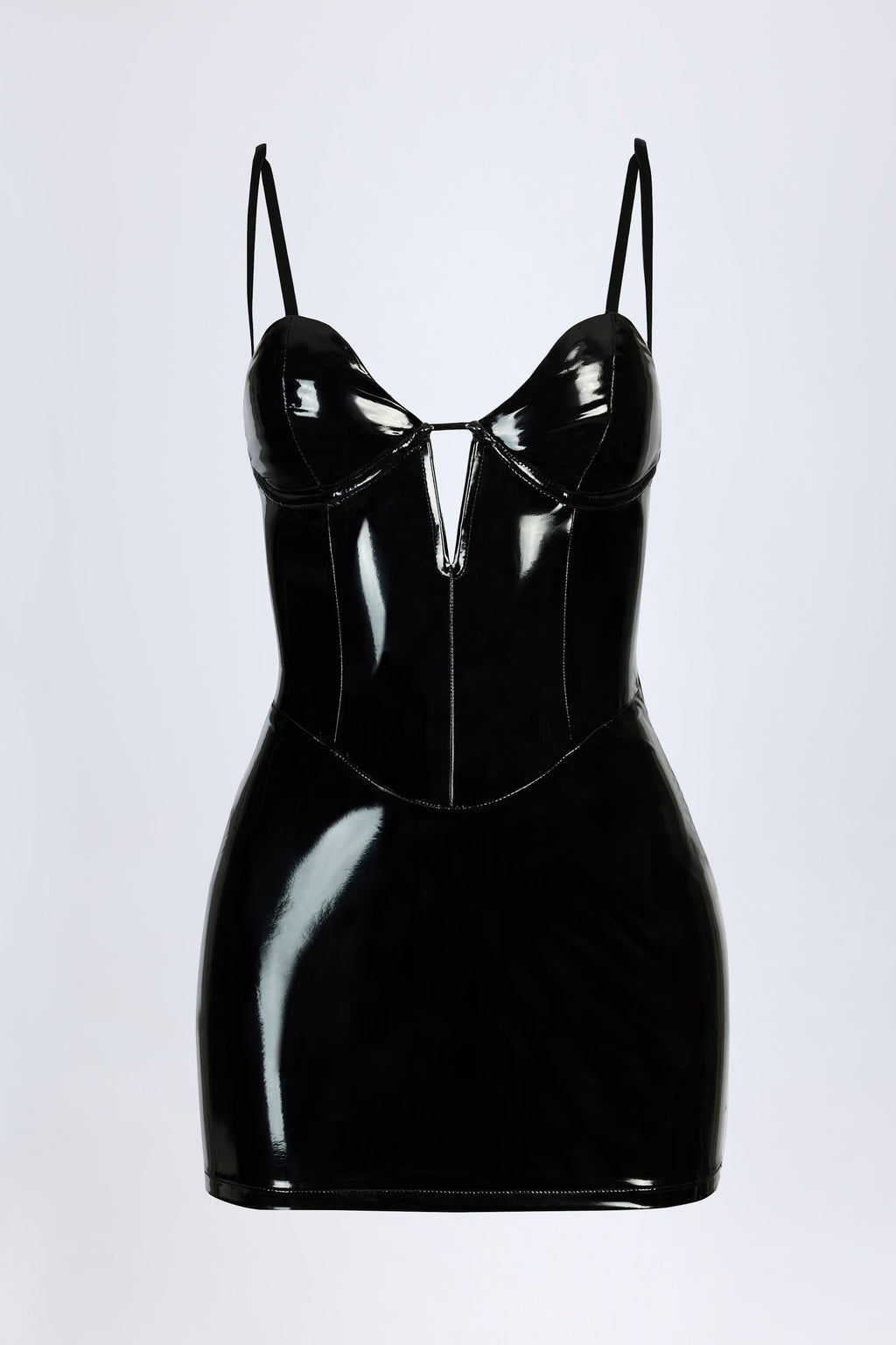 Chic Vinyl Corset Mini Dress in Black
