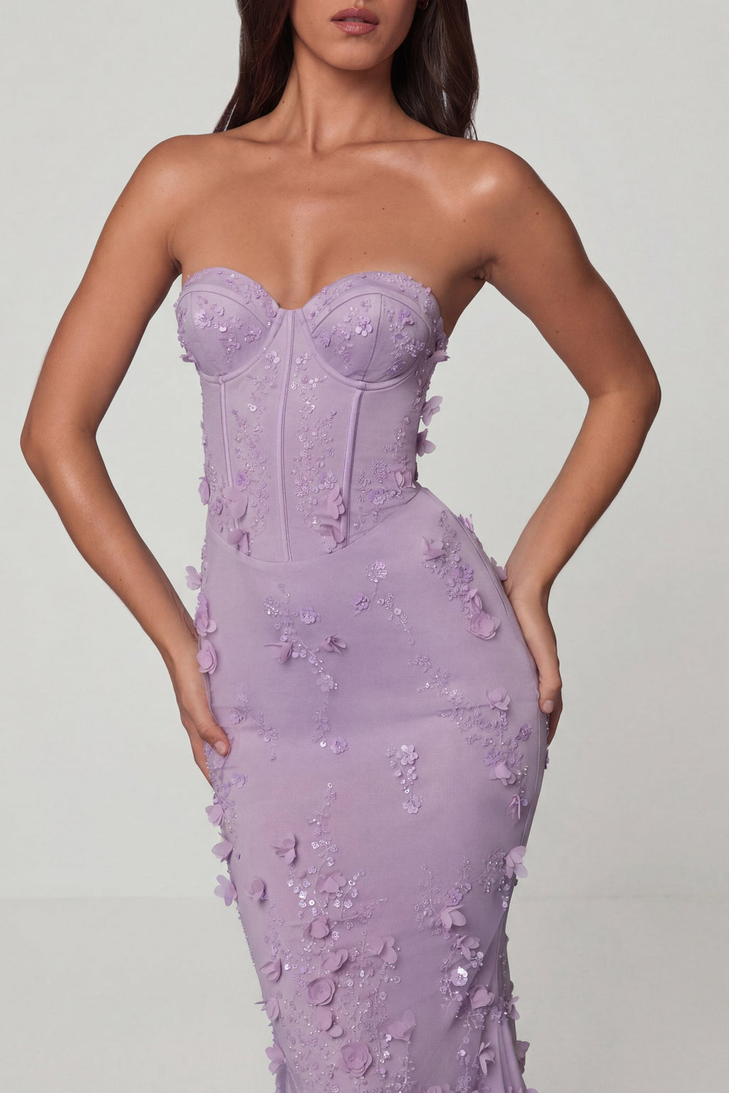 Chic Lace-Up Corset Maxi Dress in Lilac