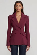 Chic Structured Double-Breasted Blazer in Burgundy