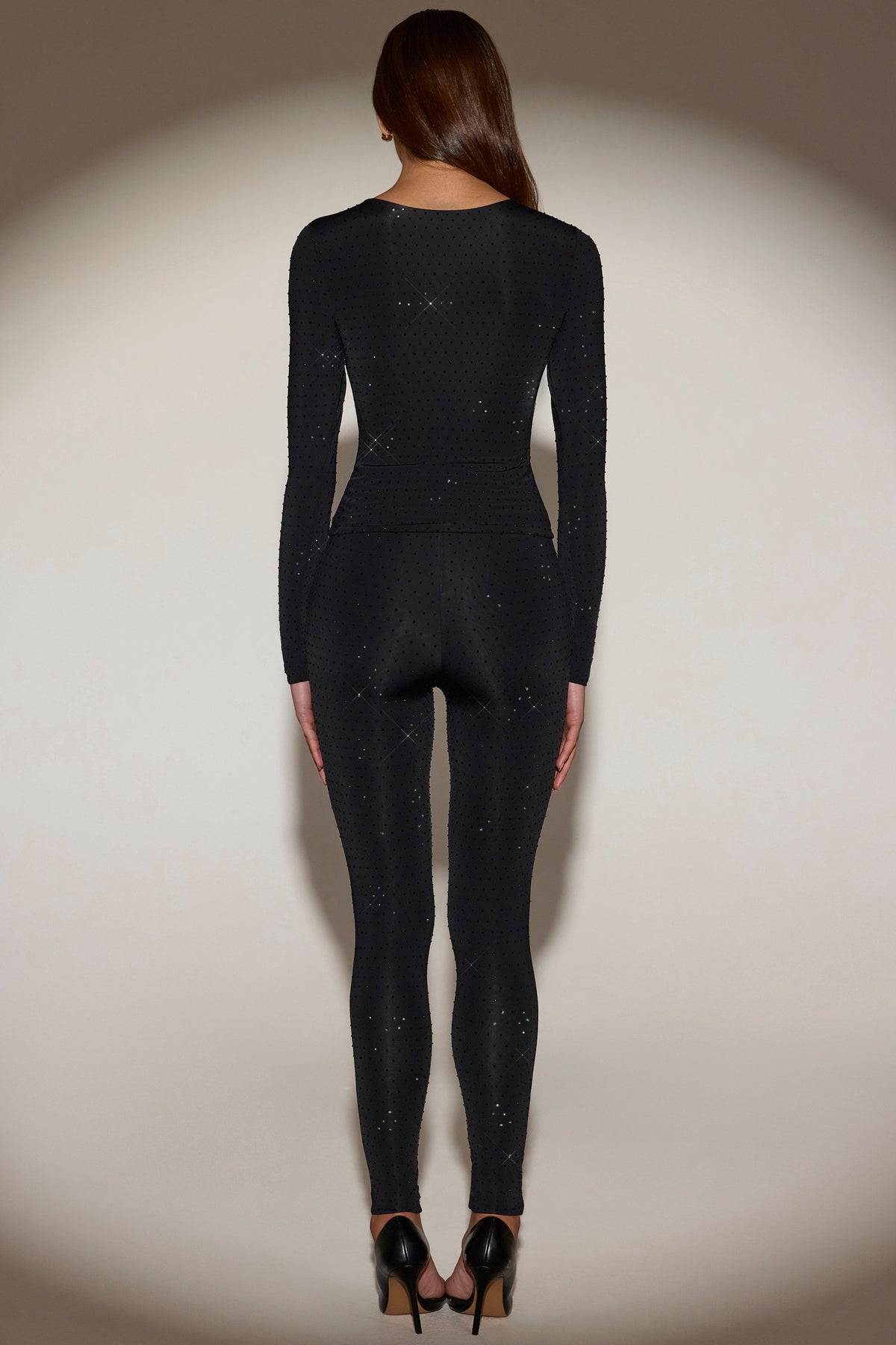 Chic Embellished Jersey High-Waisted Leggings in Black