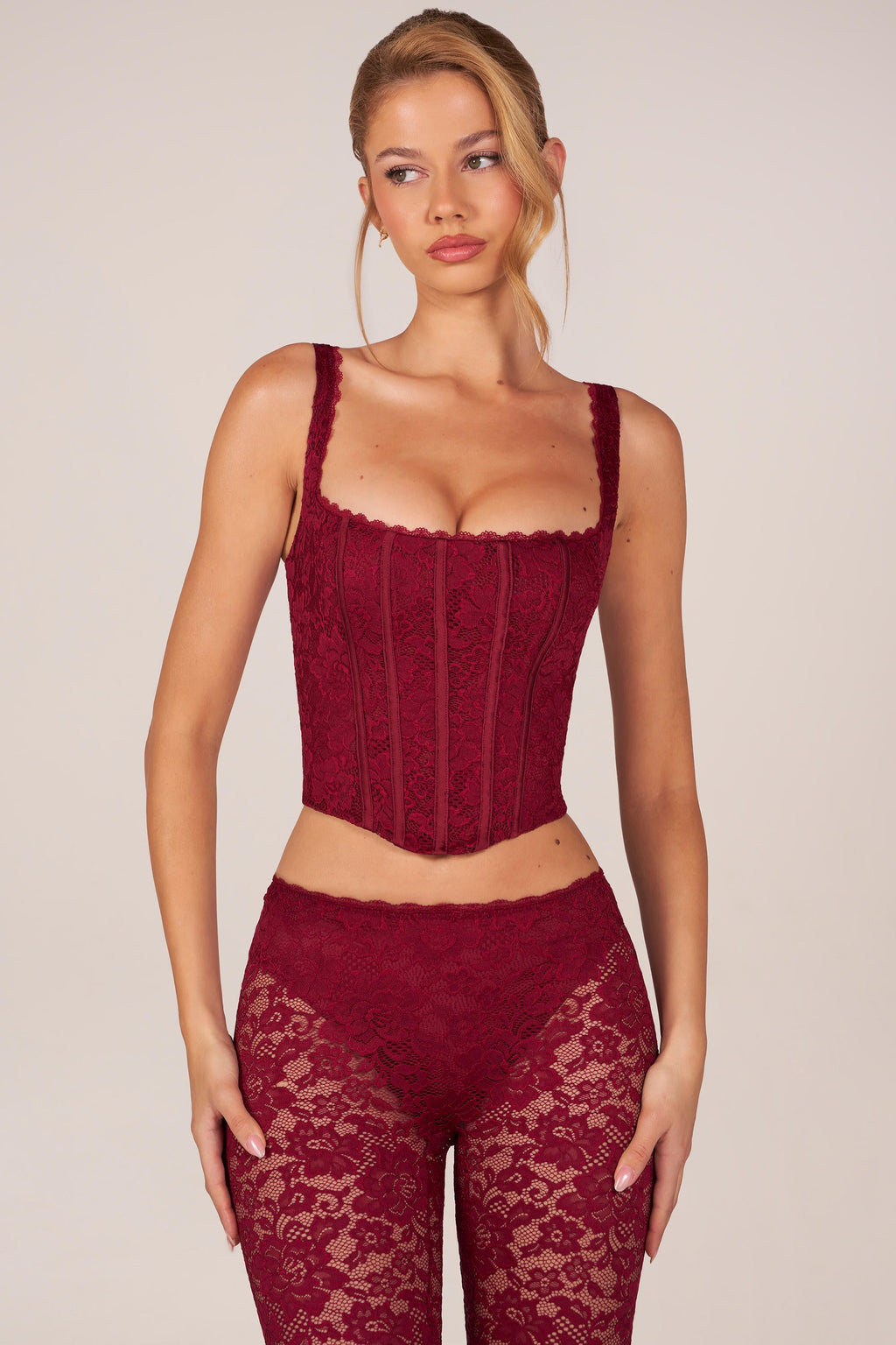 Chic Lace-Up Corset Top in Cherry Red