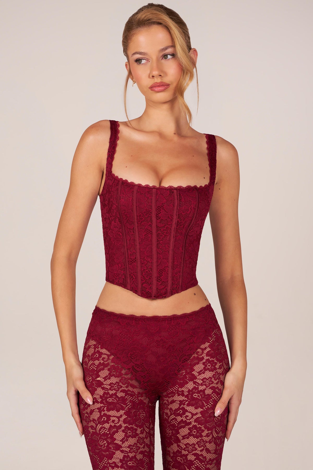 Chic Lace-Up Corset Top in Cherry Red