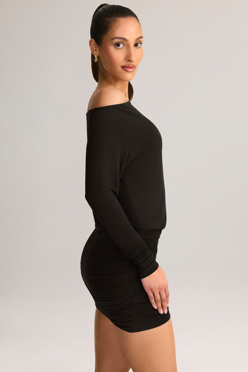 Chic Modal Off-Shoulder Wrap Mini Dress in Black