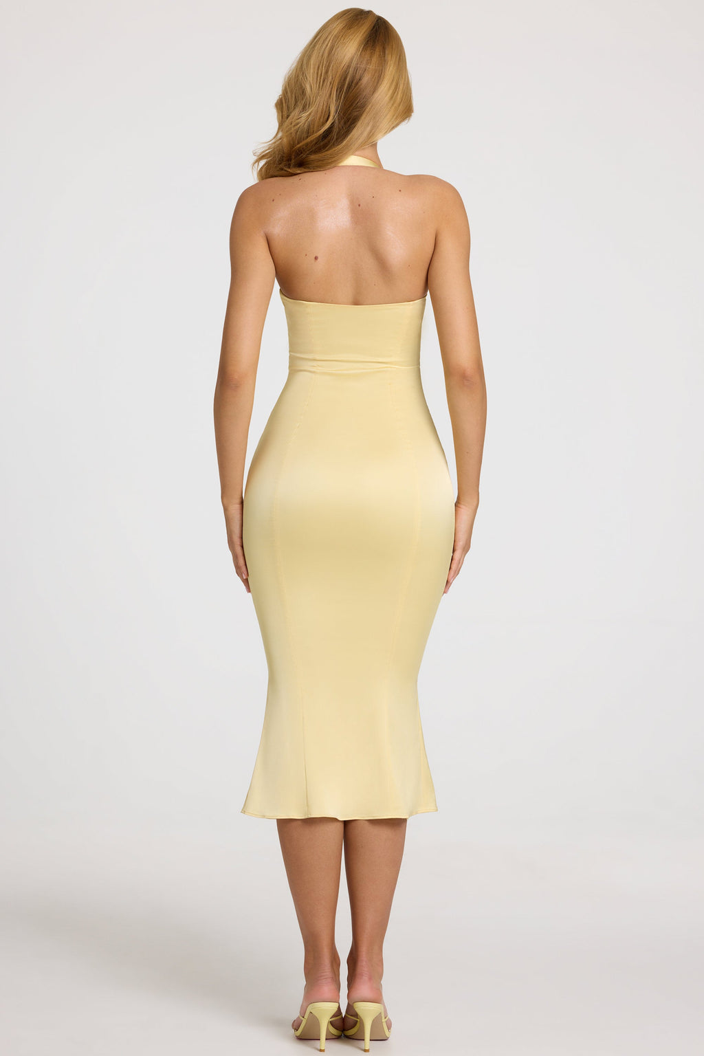 Chic Satin Sweetheart Bustier Fishtail Midaxi Dress in Butter Yellow