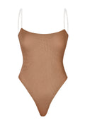 Chic Soft Mesh Invisible Strap Thong Bodysuit in Honey