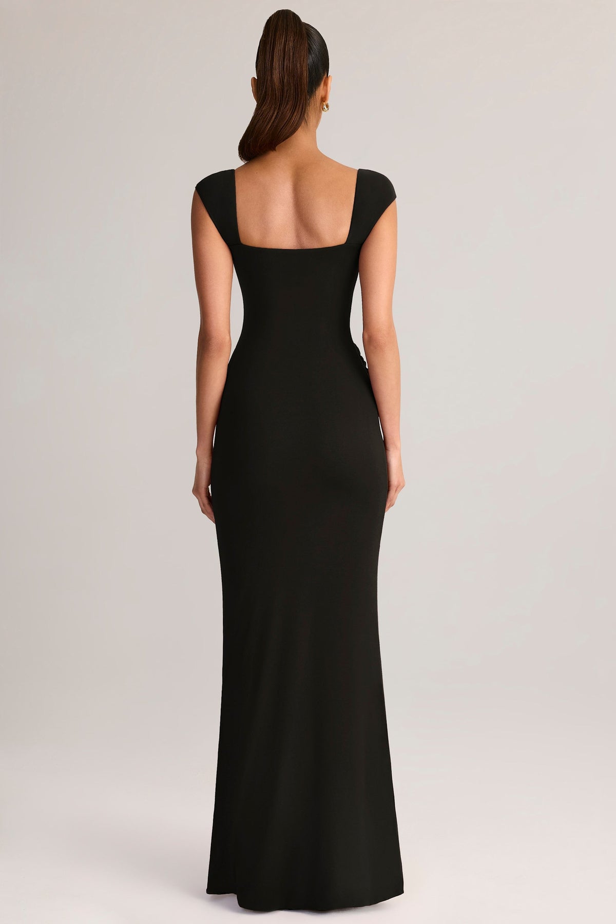 Chic Modal Sweetheart-Neck Cowl-Waist Maxi Dress in Black