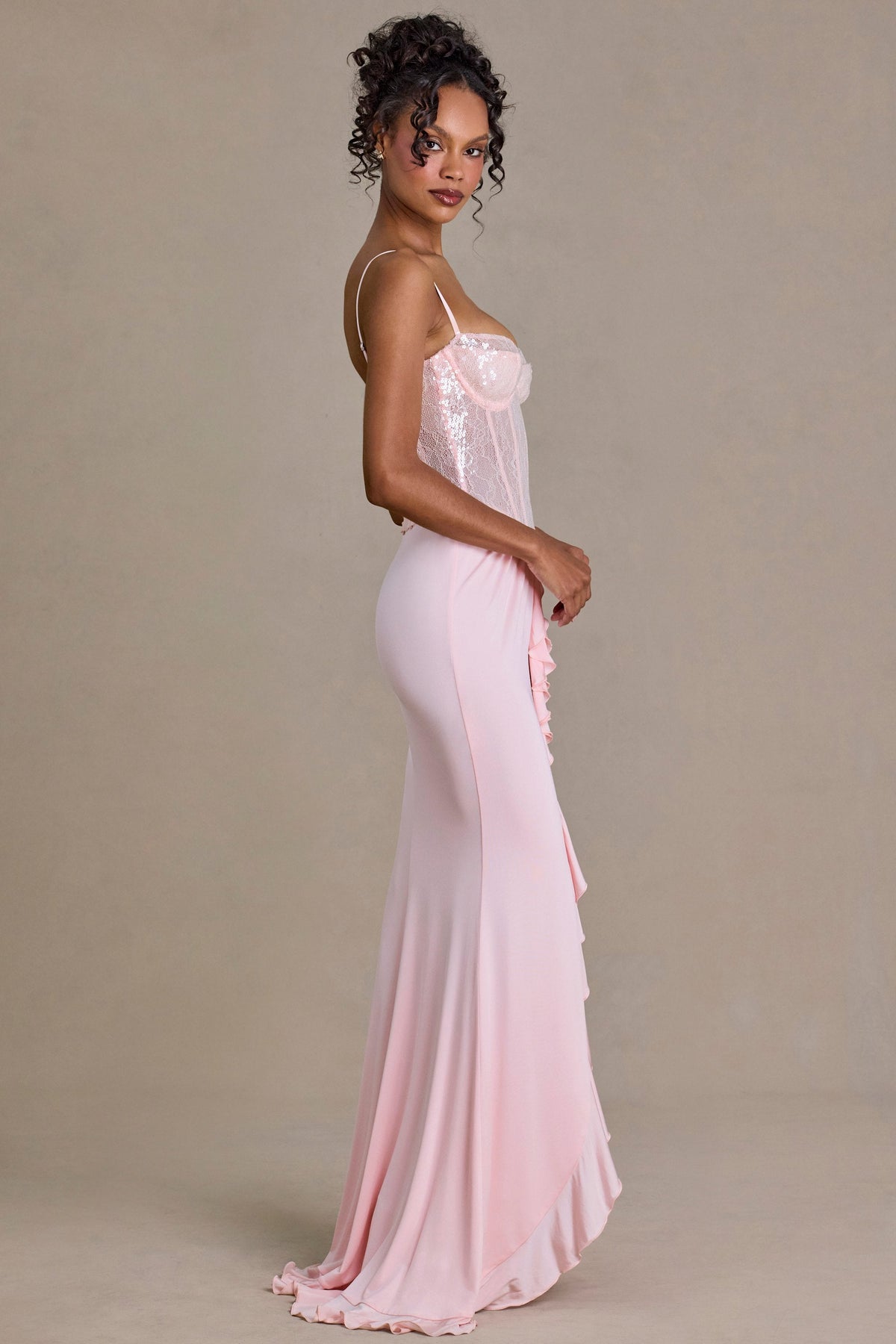 Chic Embellished Lace Corset Gown in Blossom