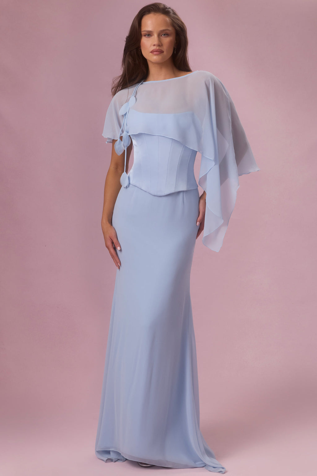 Chic Chiffon Cape in Sky Blue