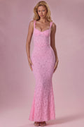 Chic Lace Sweetheart-Neck Gown in Blush Pink