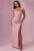 Chic Mesh Draped Bridesmaid Dress in Blush