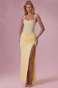 Chic Mesh Draped Bridesmaid Dress in Butter