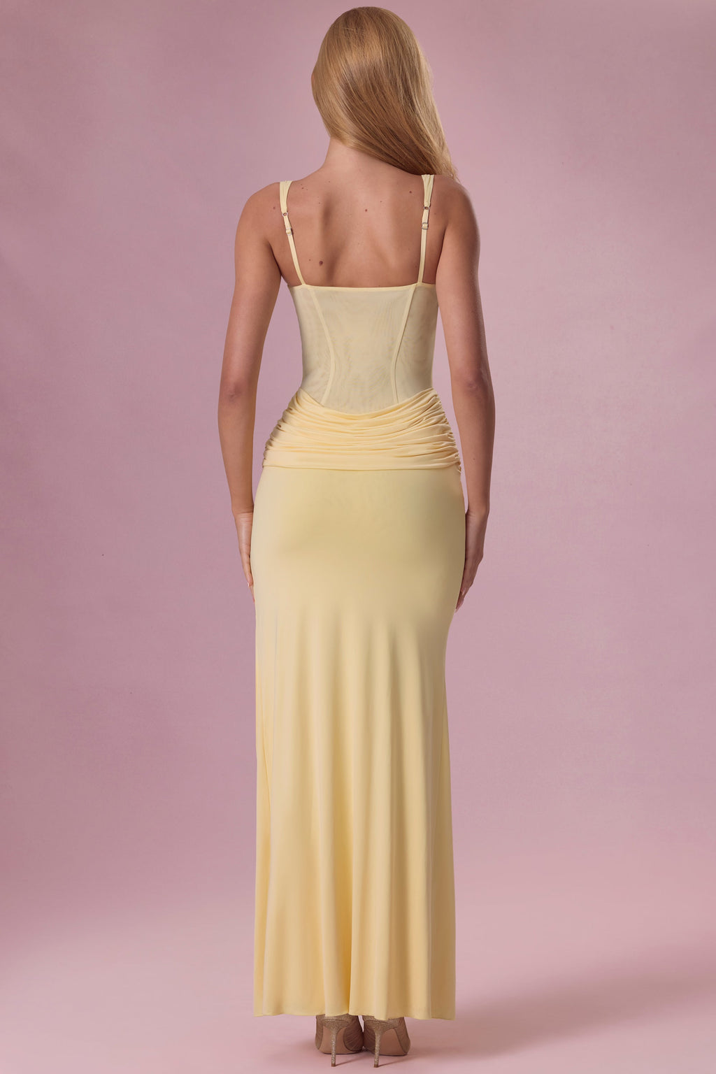 Chic Mesh Draped Bridesmaid Dress in Butter