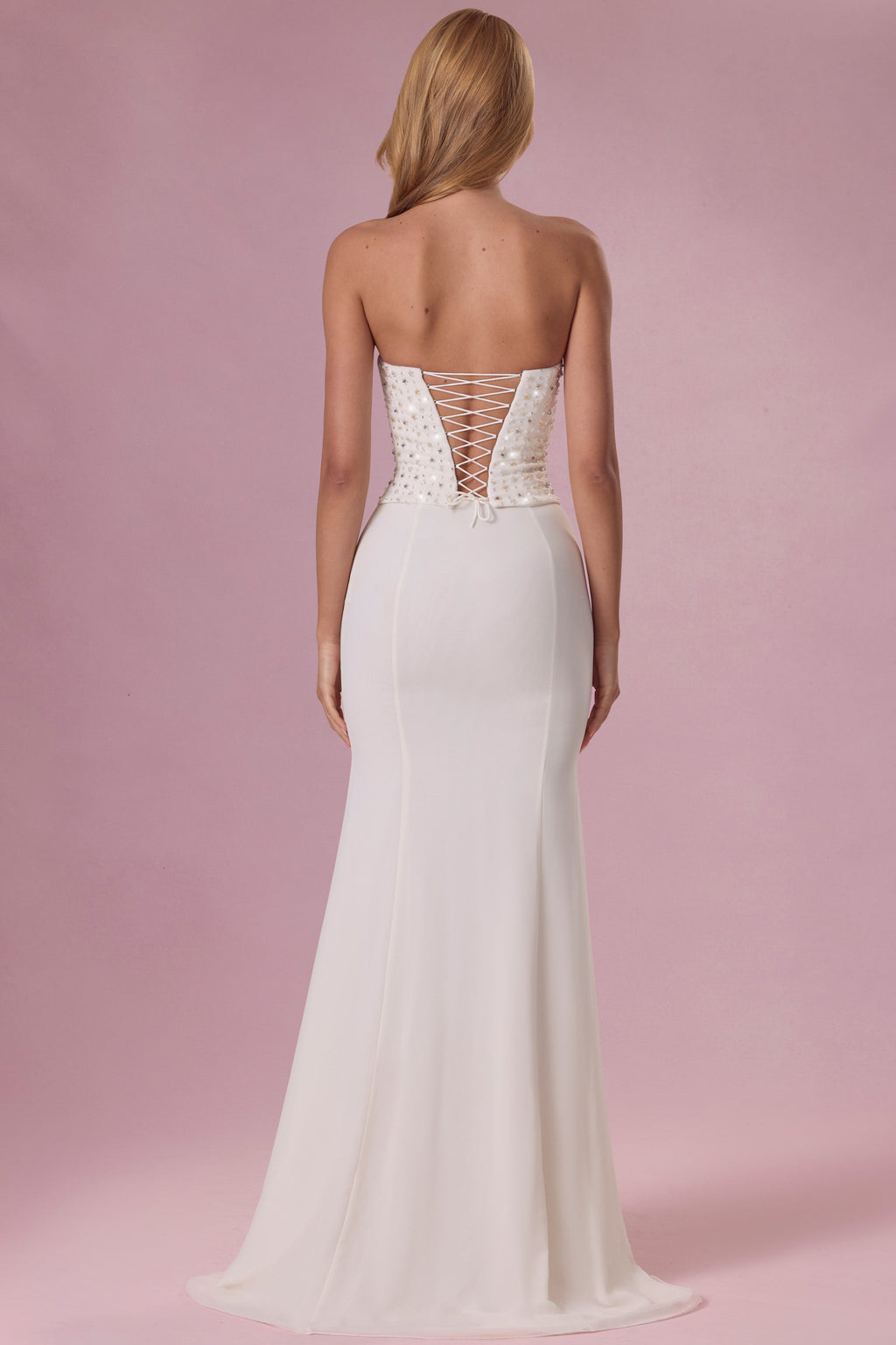 Chic Embellished Corset Strapless Gown in Pearl