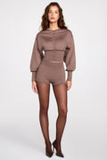 Chic Knit Mid-Rise Mini Shorts in Mocha