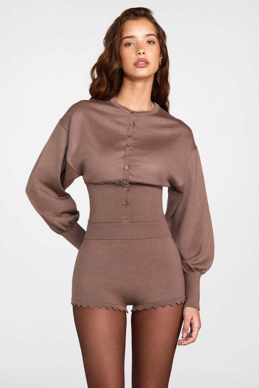 Chic Knit Mid-Rise Mini Shorts in Mocha