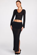 Chic Sheer Jersey Low-Rise Draped Maxi Skirt in Black