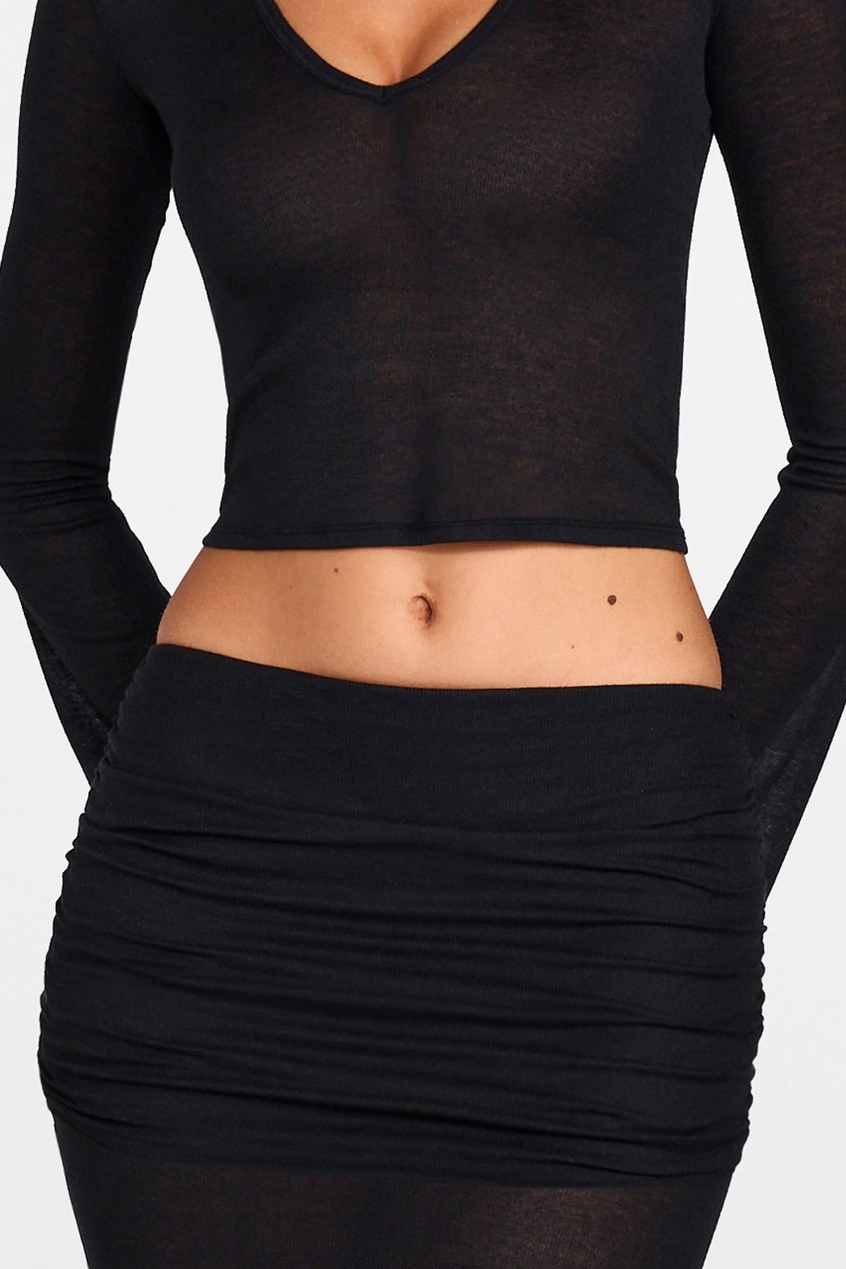 Chic Sheer Jersey Low-Rise Draped Maxi Skirt in Black