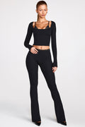 Chic Modal Mid-Rise Flared Trousers in Black