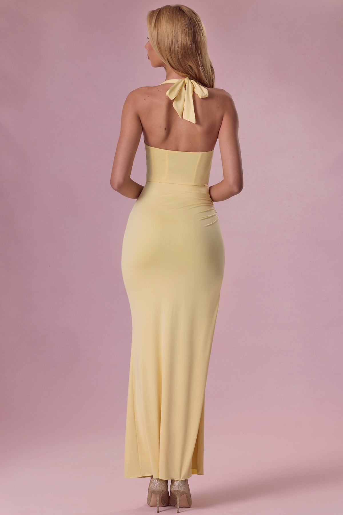 Chic Jersey Corset Bridesmaid Dress in Butter Yellow