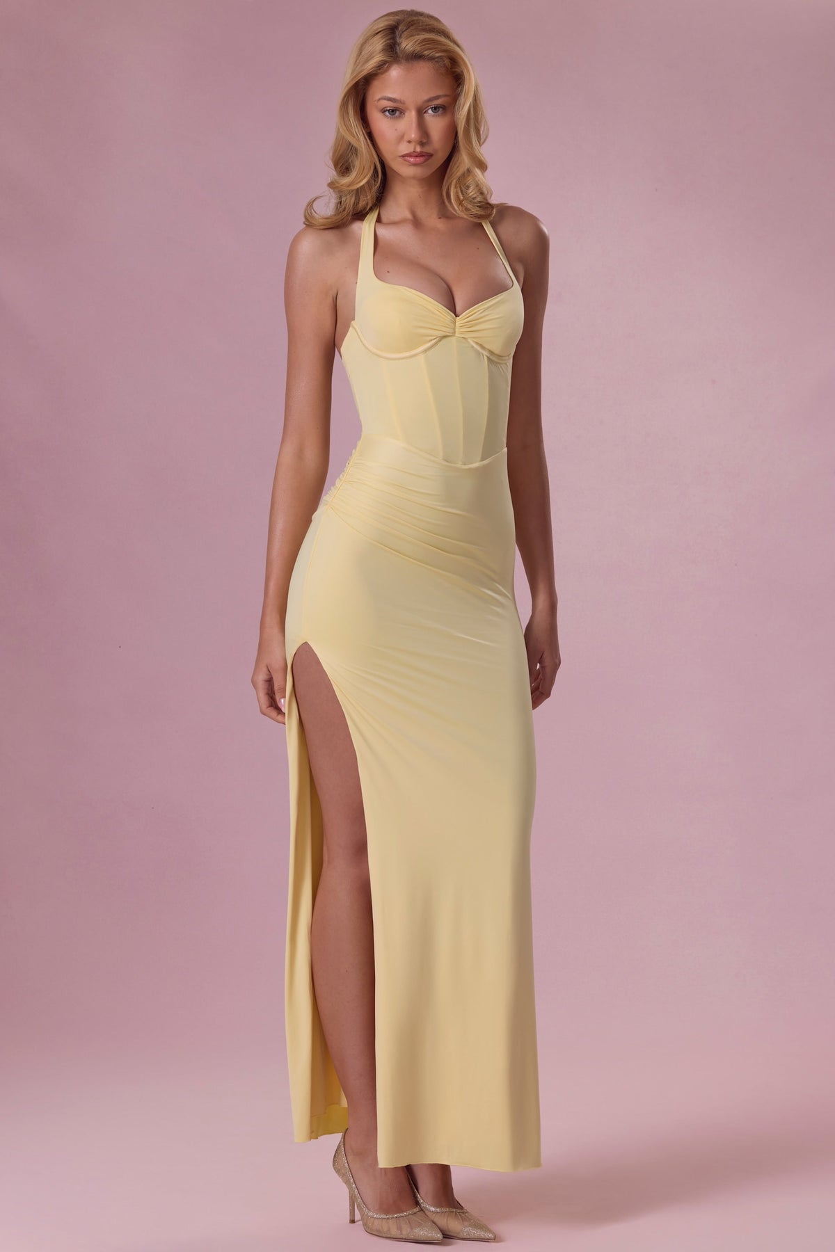 Chic Jersey Corset Bridesmaid Dress in Butter Yellow