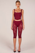 Chic Laced Capri Trousers in Cherry Red