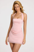 Chic Satin Draped Mini Dress in Blush Pink