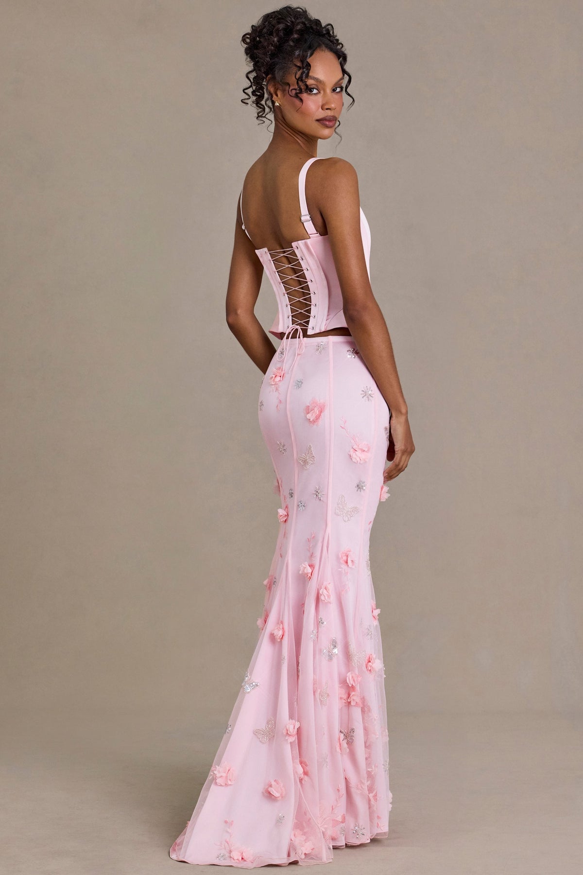 Chic Embellished Tulle Skirt in Baby Pink