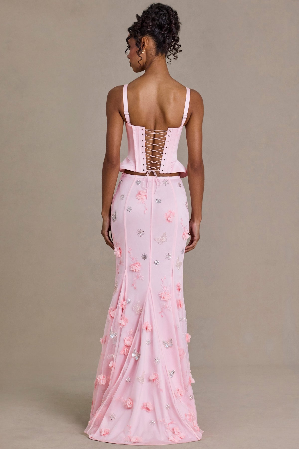 Chic Satin Lace-Up Corset Top in Baby Pink