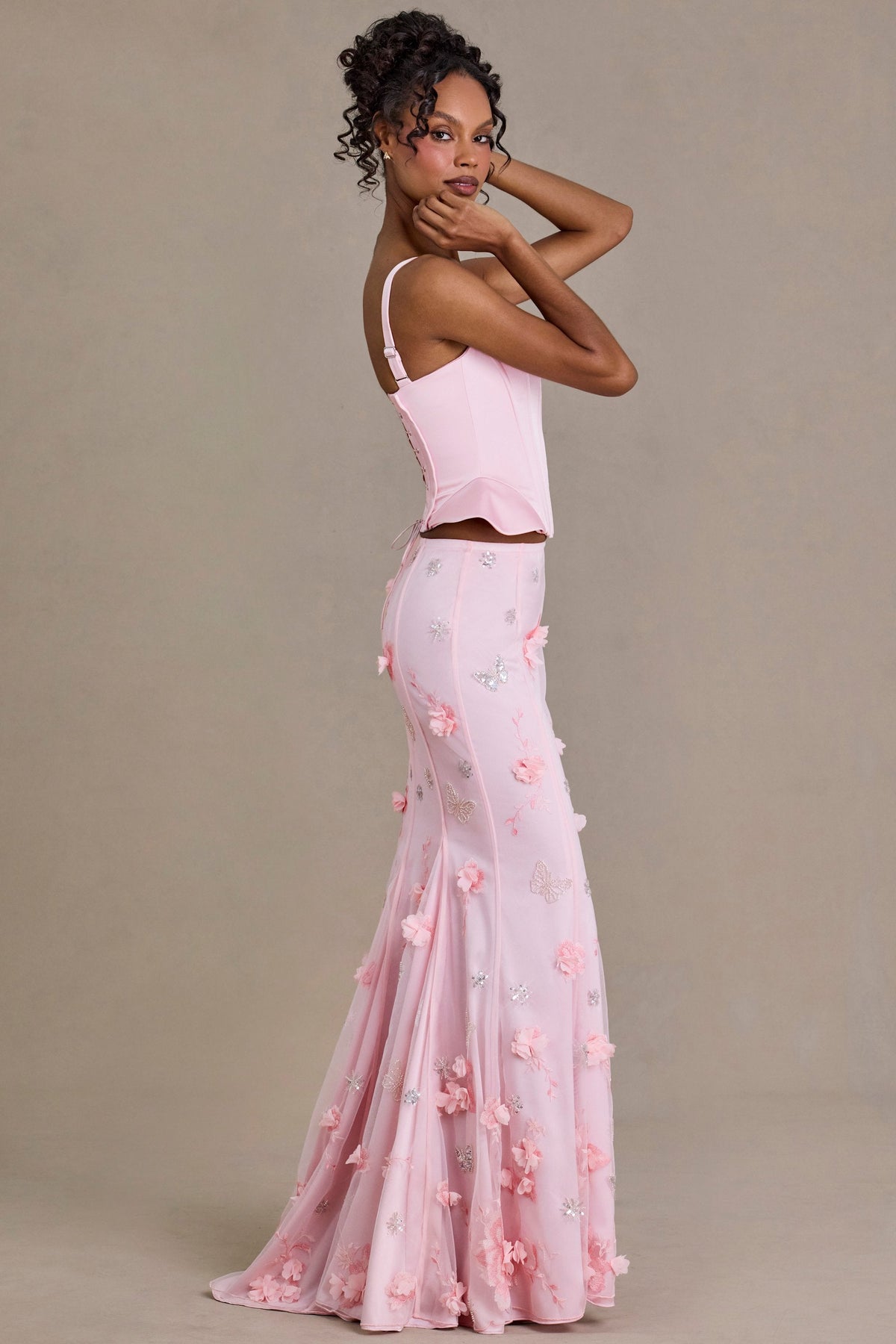 Chic Satin Lace-Up Corset Top in Baby Pink