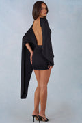 Chic Draped Cape Mini Dress in Black