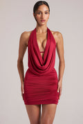 Chic Draped Cowl Mini Dress in Cherry Red