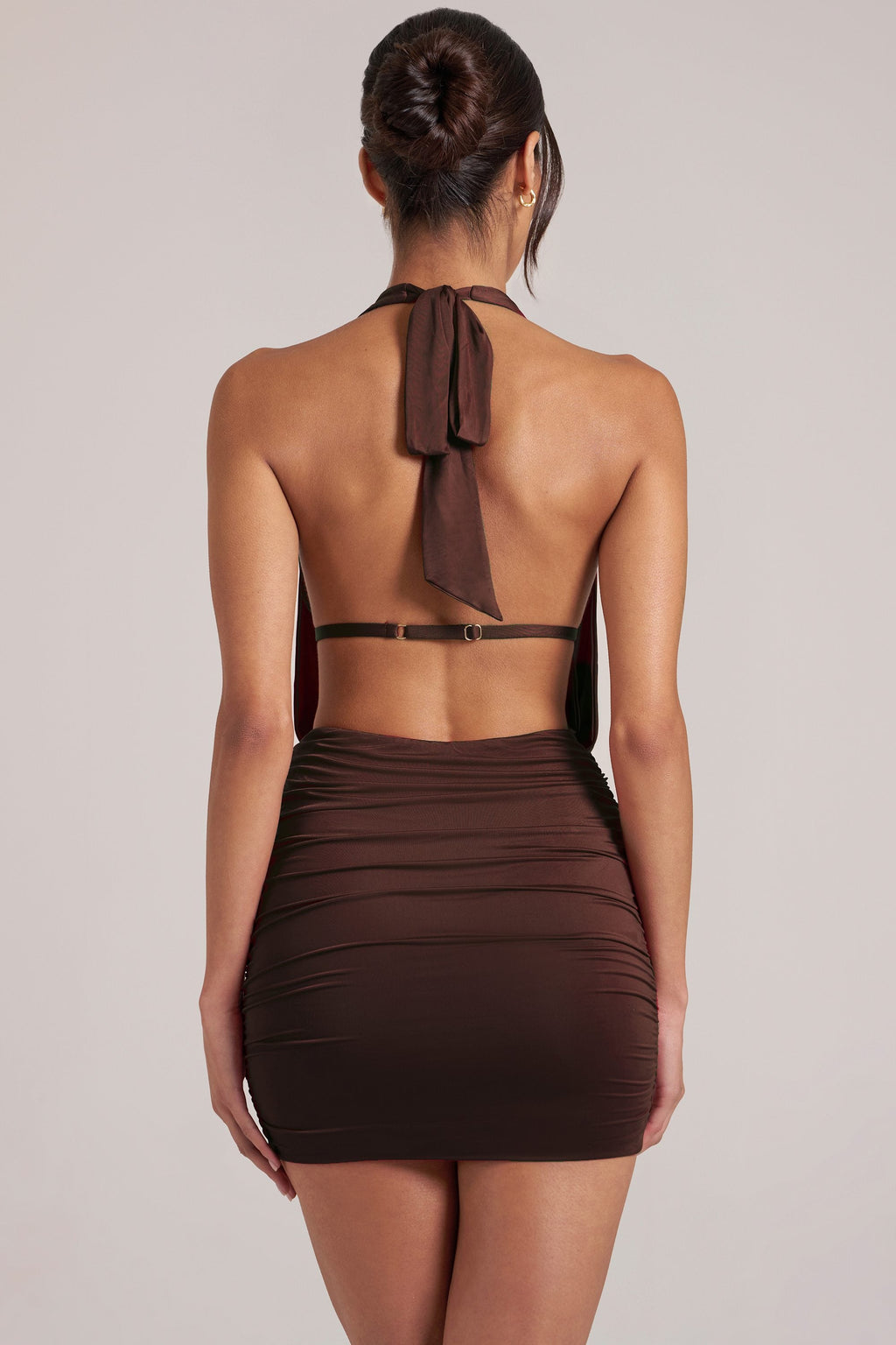 Chic Draped Cowl Mini Dress in Chocolate Brown