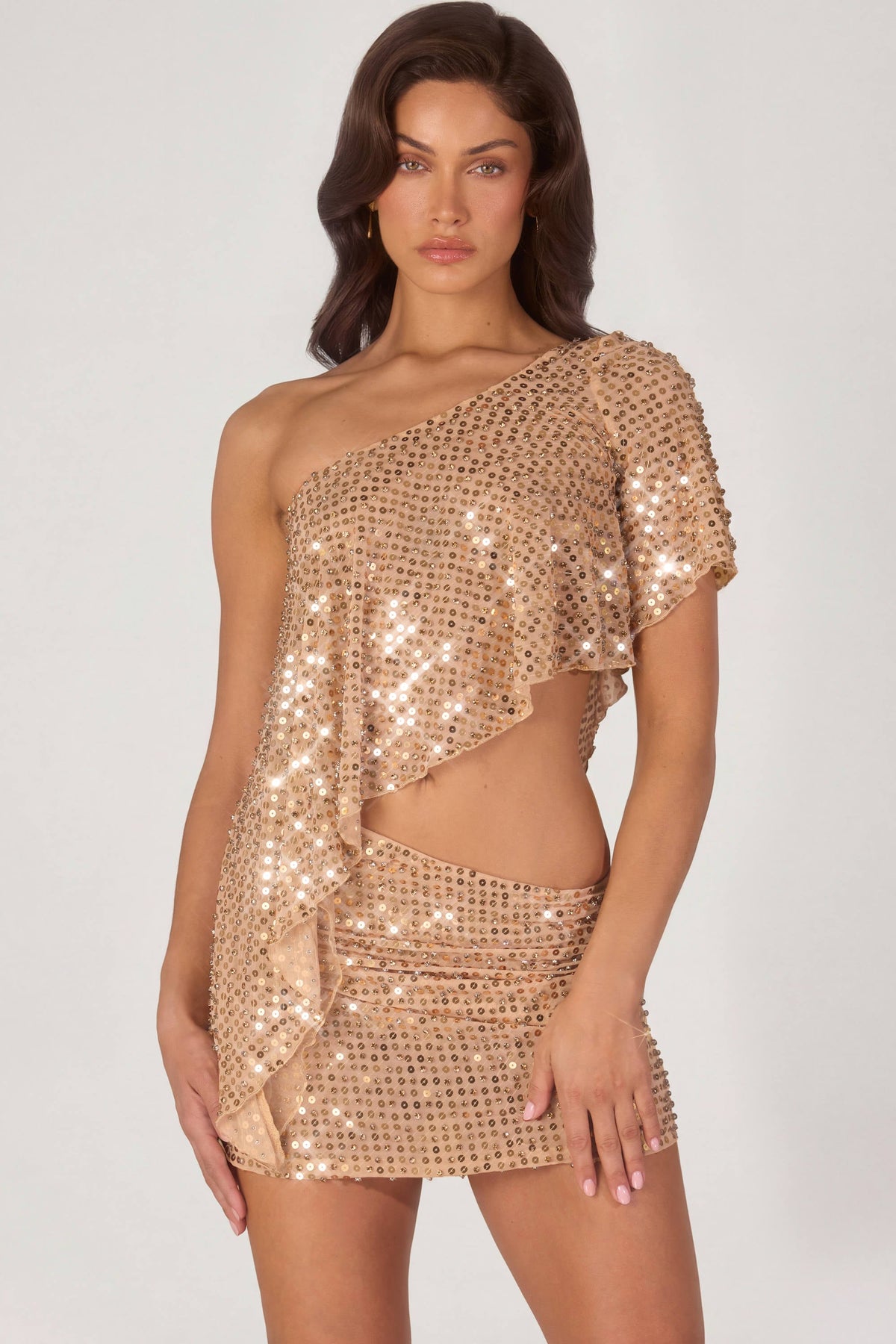 Chic Embellished Micro Mini Skirt in Gold