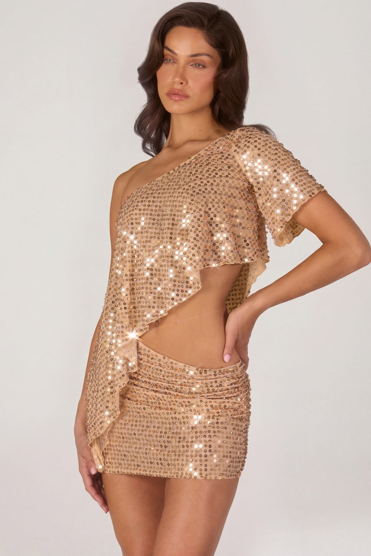 Chic Embellished Micro Mini Skirt in Gold