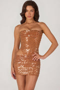 Chic Embellished Cut-Out Mini Dress in Bronze